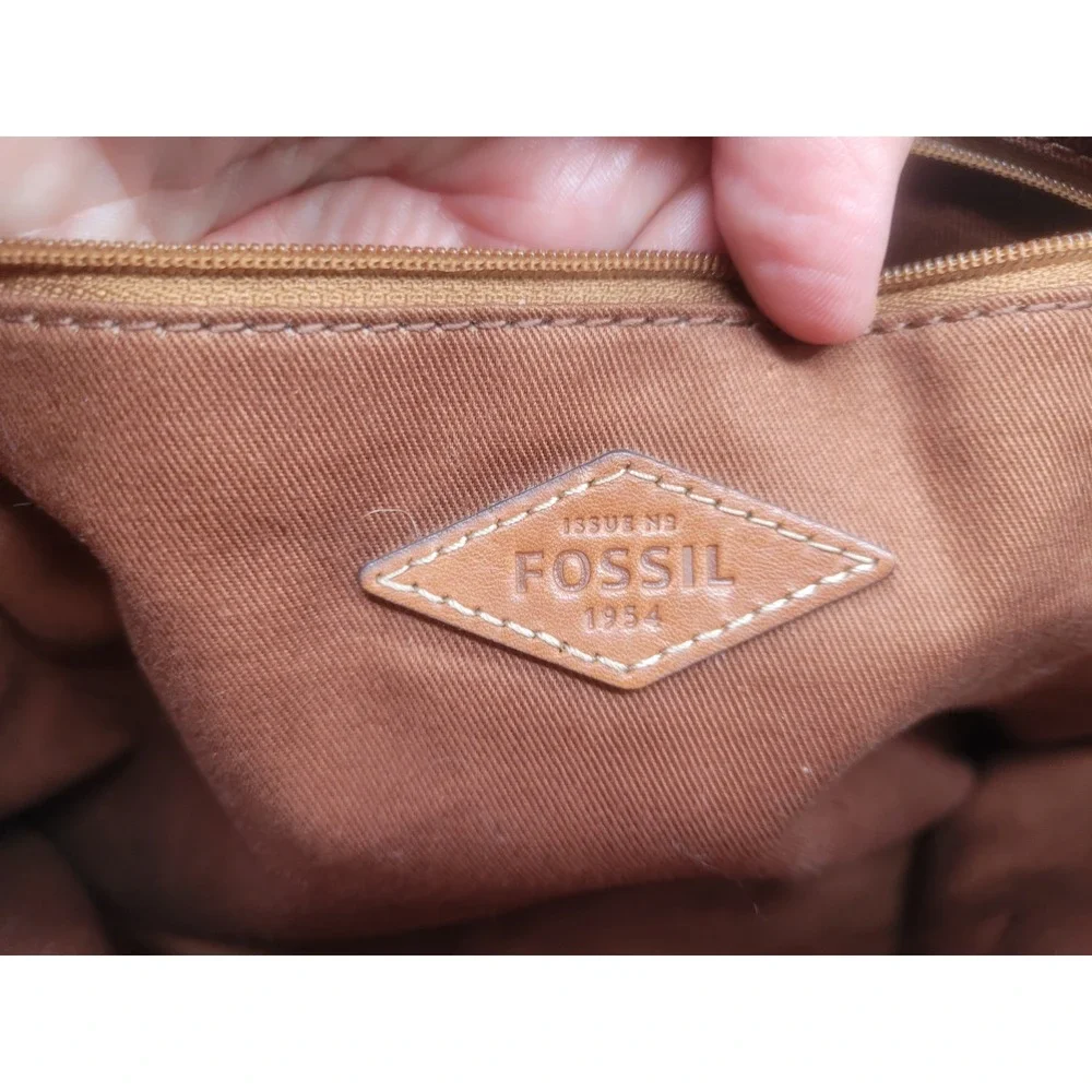 Fossil Rachel Satchel Brown Leather Triple Compartment Crossbody Laptop Bag